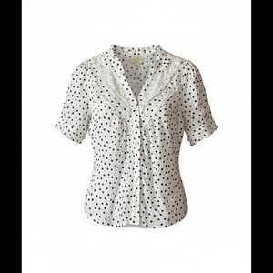 Anthro Maeve White Black Polka Dot Lace Trim Blouse Size 4